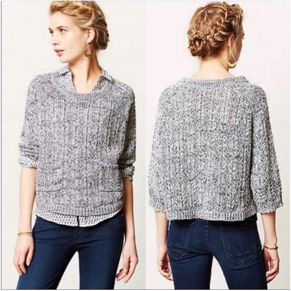 Anthropologie Moth Gray Marled‎ Chunky Knit Pocket Swing Sweater XS